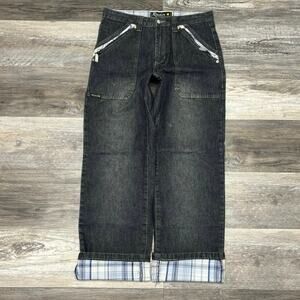 Vintage Raider Infamous Blue Dark Wash Womens 16 Plaid Trim‎ Straight Leg Jeans